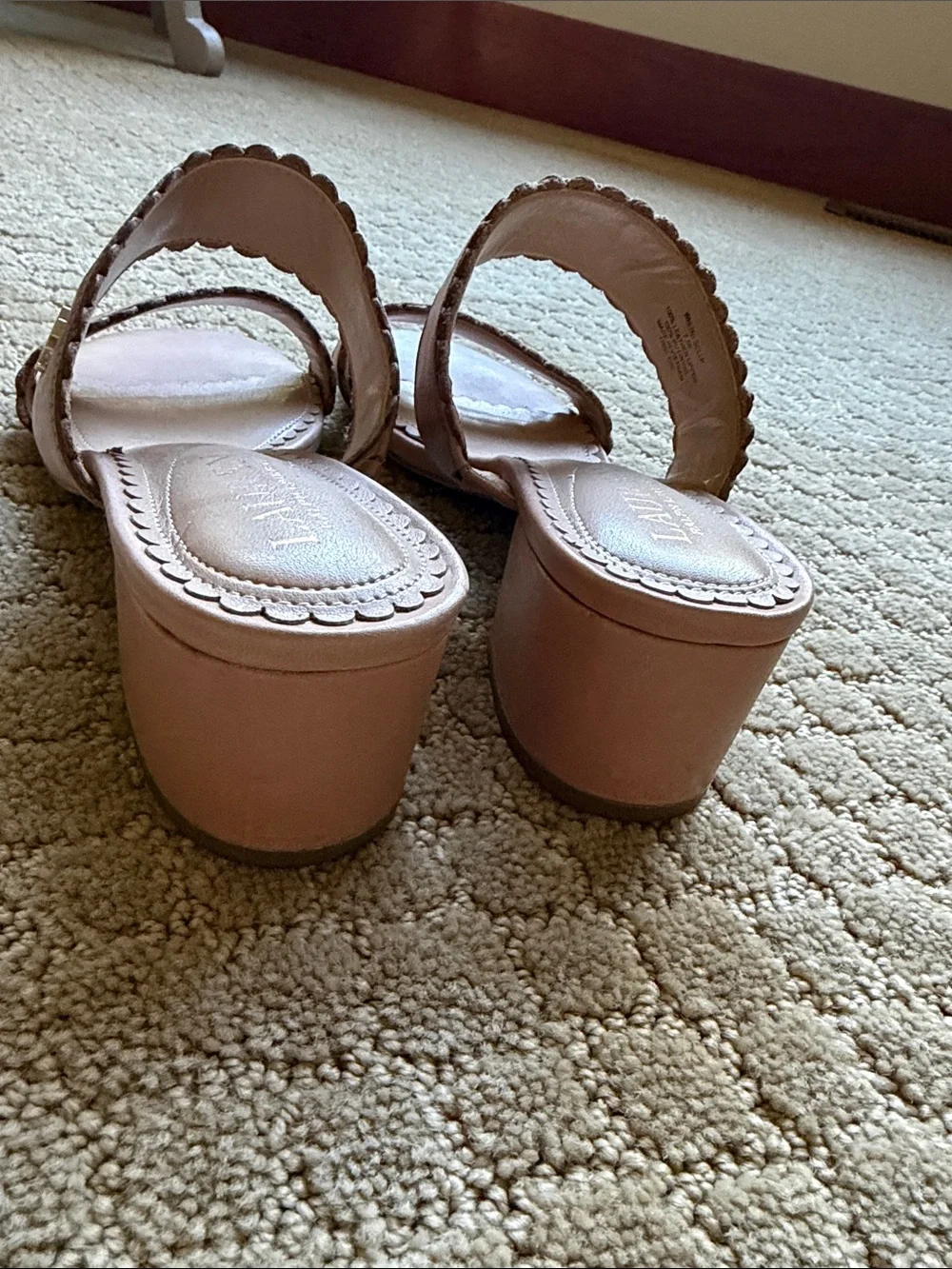 Lauren Ralph Lauren Blush Pink Scalloped Double-Band Slide Sandals